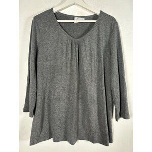 Hot Cotton Womens Gray Scoop Neck 3/4 Sleeve Pullover Top XL Stretch Lightweight
